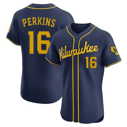 Milwaukee Brewers #16 Blake Perkins Player Navy MIKSHPS Home Limited Elite Stitched Jerseys