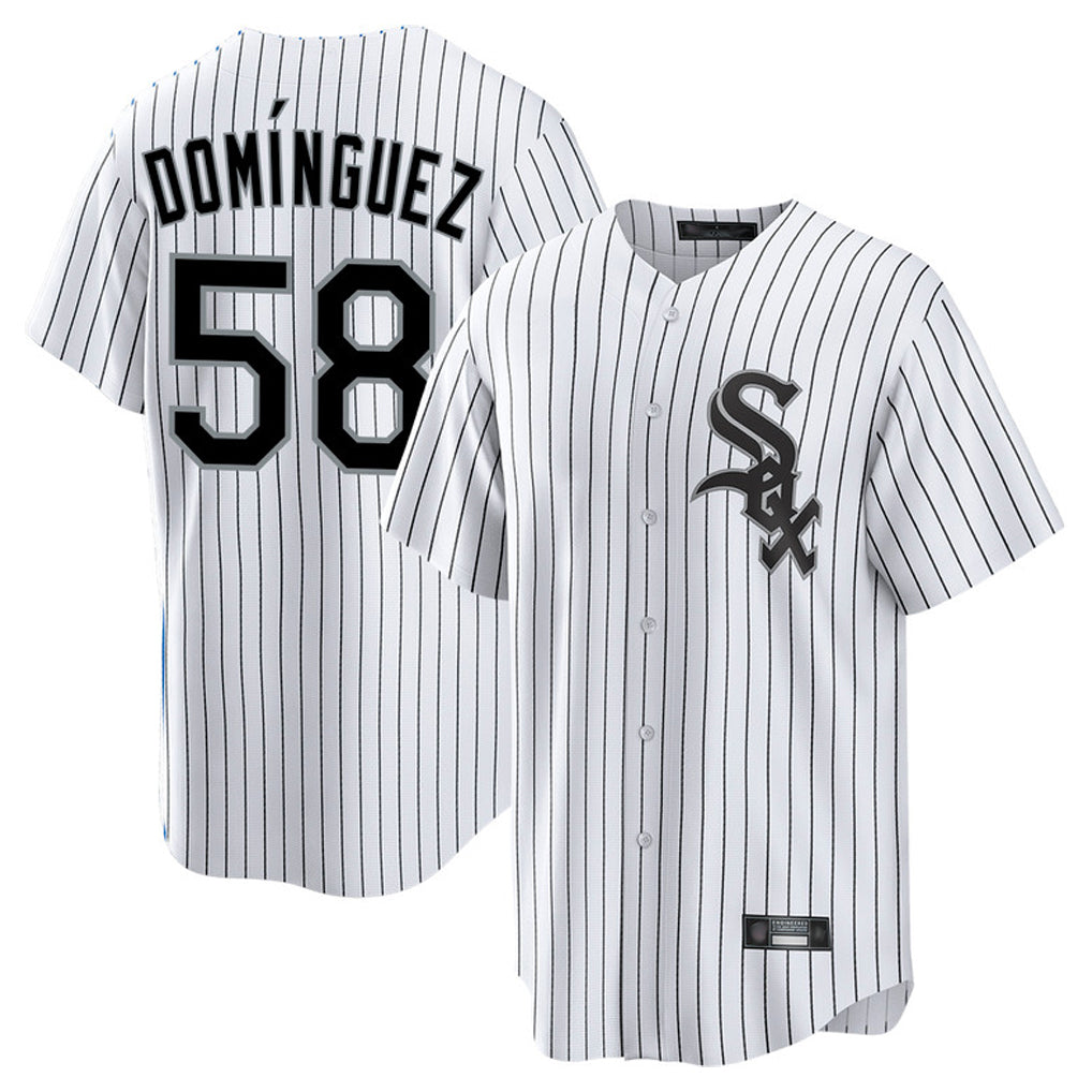 Chicago White Sox #58 Seranthony Dominguez Player White MIKSHPS Stripe Home Game Stitched Jerseys