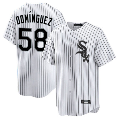 Chicago White Sox #58 Seranthony Dominguez Player White MIKSHPS Stripe Home Game Stitched Jerseys
