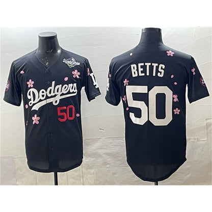Los Angeles Dodgers #50 Mookie Betts Black MIKSHPS 2025 World Series Patch Tokyo Series Limited Stitched Jersey