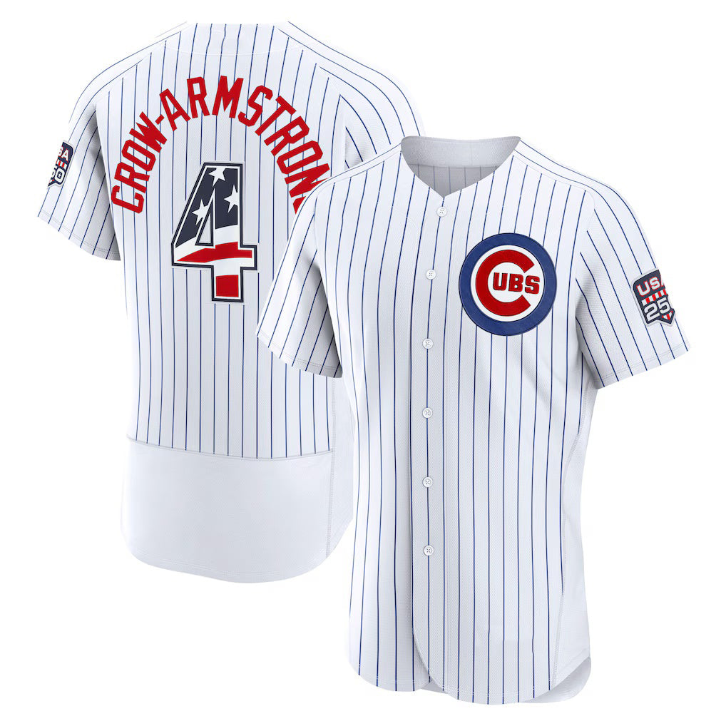 Chicago Cubs #4 Pete Crow-Armstrong USA 250 Fourth of July Home Authentic Jersey - White MIKSHPS