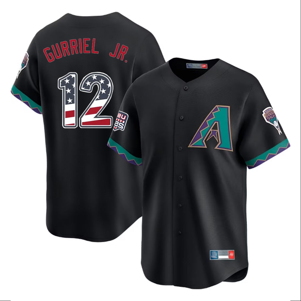Arizona Diamondbacks #12 Lourdes Gurriel Jr Player Black MIKSHPS USA 250 Fourth of July Home Game Stitched Jerseys