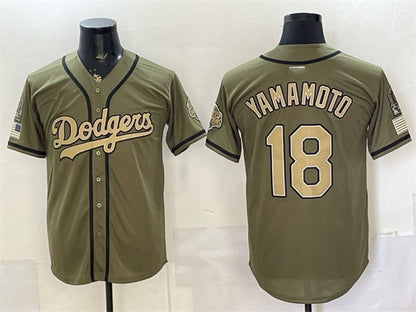 Los Angeles Dodgers #18 Yoshinobu Yamamoto Olive MIKSHPS 2026 Armed Forces Day Stitched Jersey 2