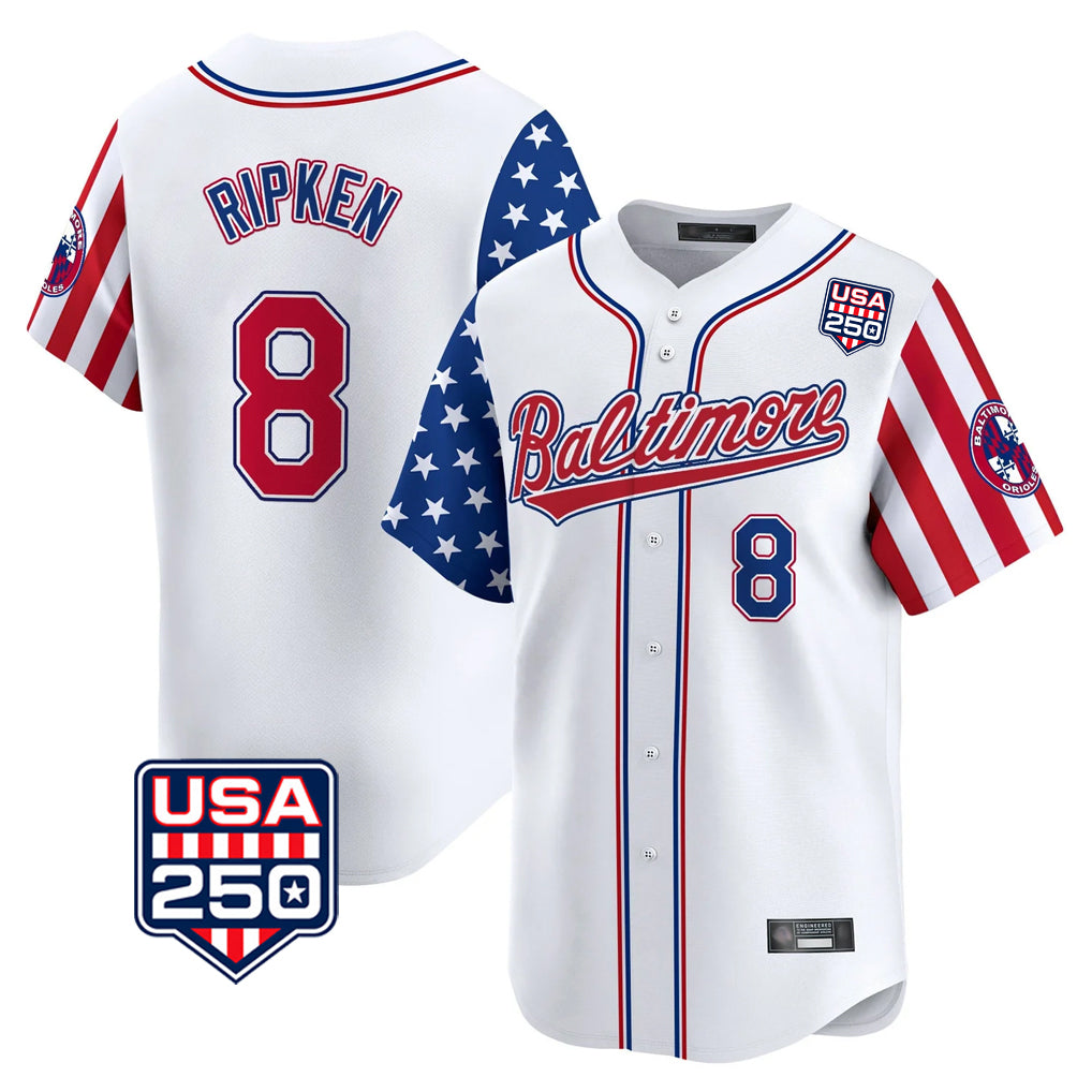 Baltimore Orioles #8 Cal Ripken Player White MIKSHPS USA 250 Independence Day Vapor Premier Limited Home Game Stitched Jerseys