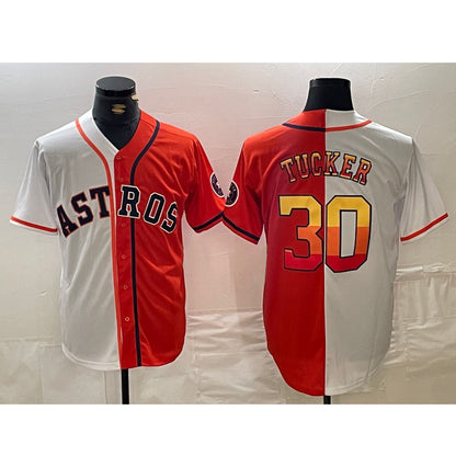 Houston Astros #30 Kyle Tucker White Orange MIKSHPS Split Stitched Jersey 2