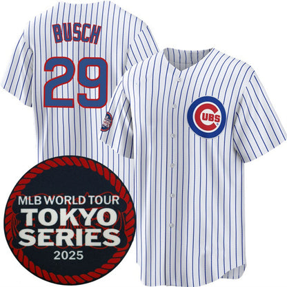 Chicago Cubs #29 Michael Busch White MIKSHPS 2025 World Tour Tokyo Series Home Stitched Jersey
