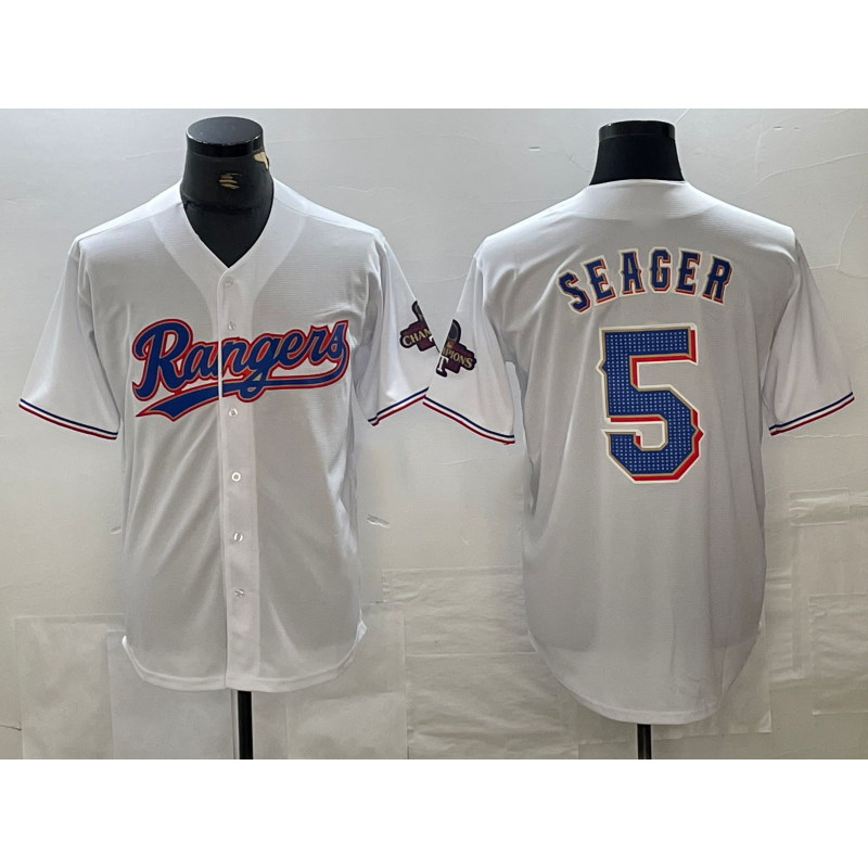 Texas Rangers #5 Corey Seager White MIKSHPS 2023 World Series Champions Cool Base Jersey