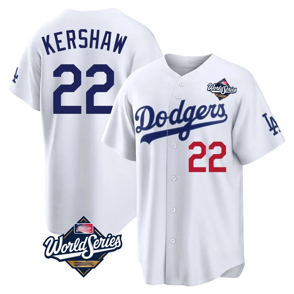 Los Angeles Dodgers #22 Clayton Kershaw Player White MIKSHPS World Series Home Game Stitched Jerseys