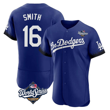 Los Angeles Dodgers #16 Will Smith Player Royal MIKSHPS World Series City Connect Elite Home Stitched Jerseys