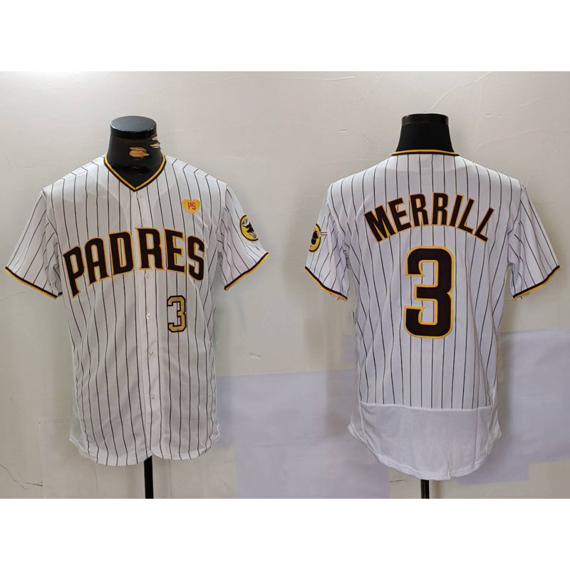 San Diego Padres #3 Jackson Merrill White MIKSHPS With PS Patch Stitched Flex Base Jerseys