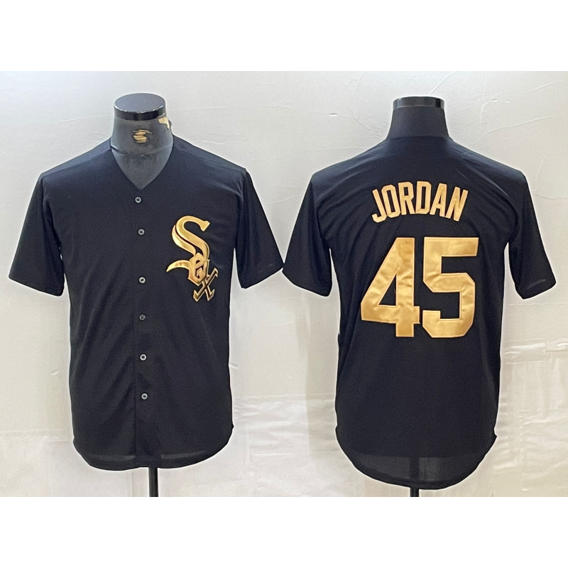 Chicago White Sox #45 Michael Jordan Black Gold MIKSHPS Cool Base Stitched Jersey