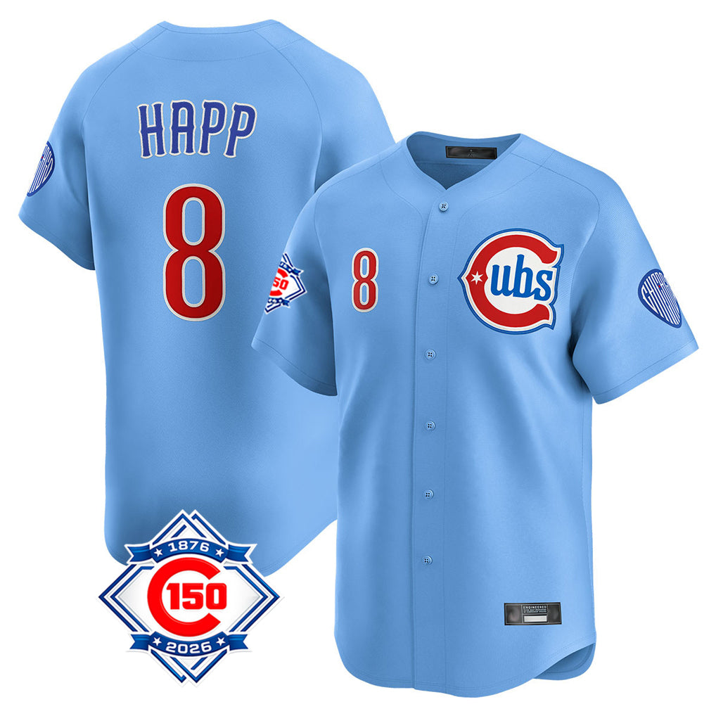 Chicago Cubs #8 Ian Happ Player Light Blue MIKSHPS 150th Anniversary Limited Home Stitched Jerseys