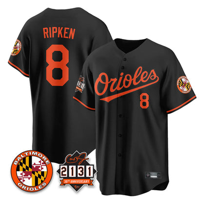 Baltimore Orioles #8 Cal Ripken Player Black MIKSHPS 30th Anniversary of 2131 Home Game Stitched Jerseys