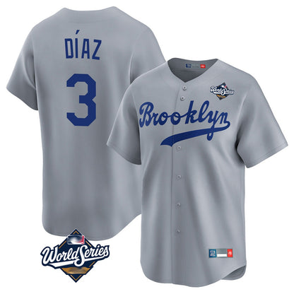 Los Angeles Dodgers #3 Edwin D¨ªaz Player Gray MIKSHPS World Series Game Limited Home Stitched Jerseys