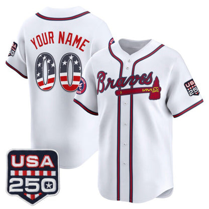 Custom Atlanta Braves White MIKSHPS USA 250 Fourth of July Vapor Premier Limited Jersey ¨C All Stitched