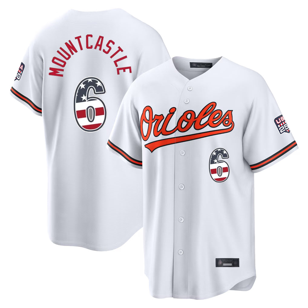 Baltimore Orioles #6 Ryan Mountcastle Player White MIKSHPS USA 250 Fourth of July Home Game Stitched Jerseys
