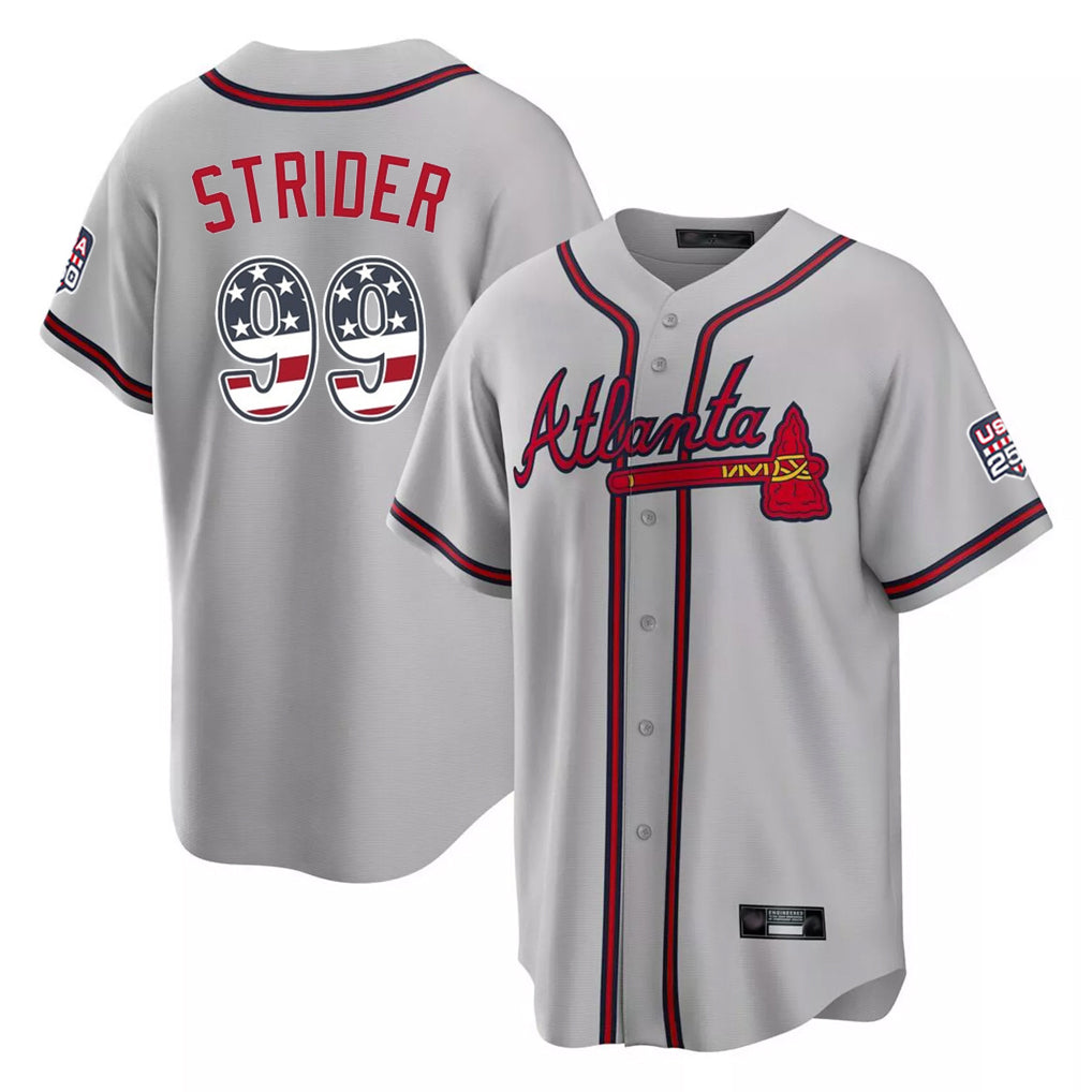 Atlanta Braves #99 Spencer Strider Player Gray MIKSHPS USA 250 Fourth Of July Limited Home Game Stitched Jerseys