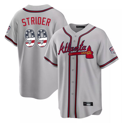 Atlanta Braves #99 Spencer Strider Player Gray MIKSHPS USA 250 Fourth Of July Limited Home Game Stitched Jerseys