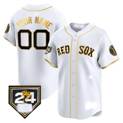 Custom Boston Red Sox 2024 Spring Training Patch Vapor Premier Limited Jersey ¨C White Gold MIKSHPS