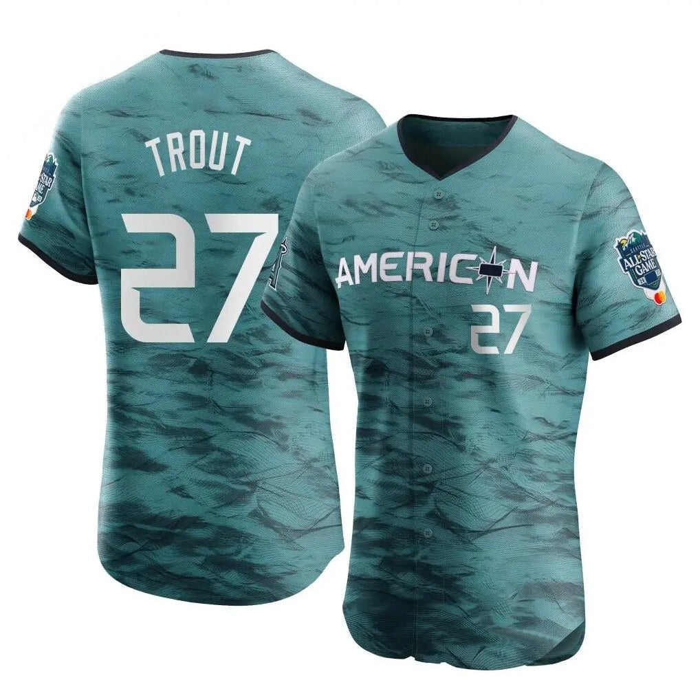 Los Angeles Angels #27 Mike Trout Player Teal MIKSHPS Elite American League Game Vapor Premier All-Star Stitched Jerseys
