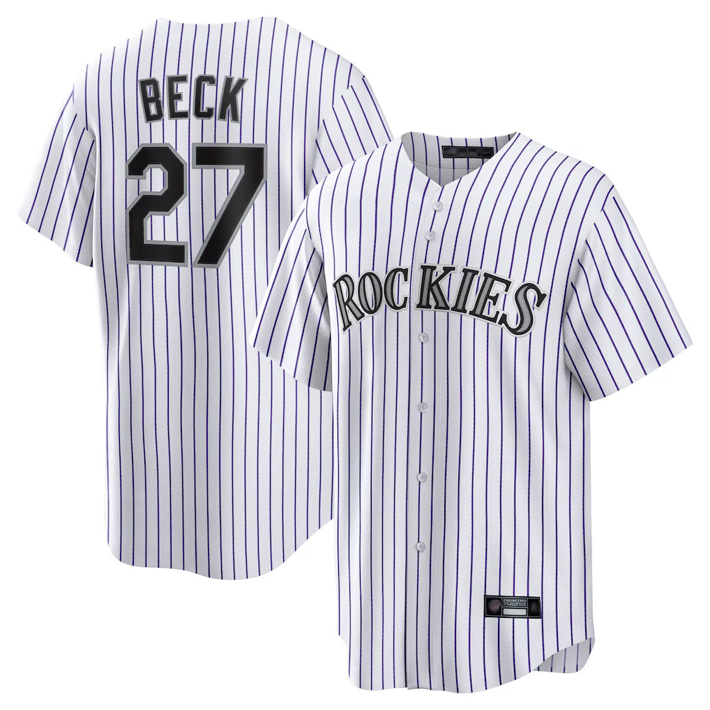 Colorado Rockies #27 Jordan Beck Player White MIKSHPS Game Home Stitched Jerseys