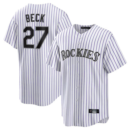 Colorado Rockies #27 Jordan Beck Player White MIKSHPS Game Home Stitched Jerseys