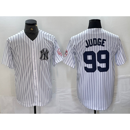 New York Yankees #99 Aaron Judge Name White MIKSHPS With Patch 2024 Cool Base Stitched Jersey