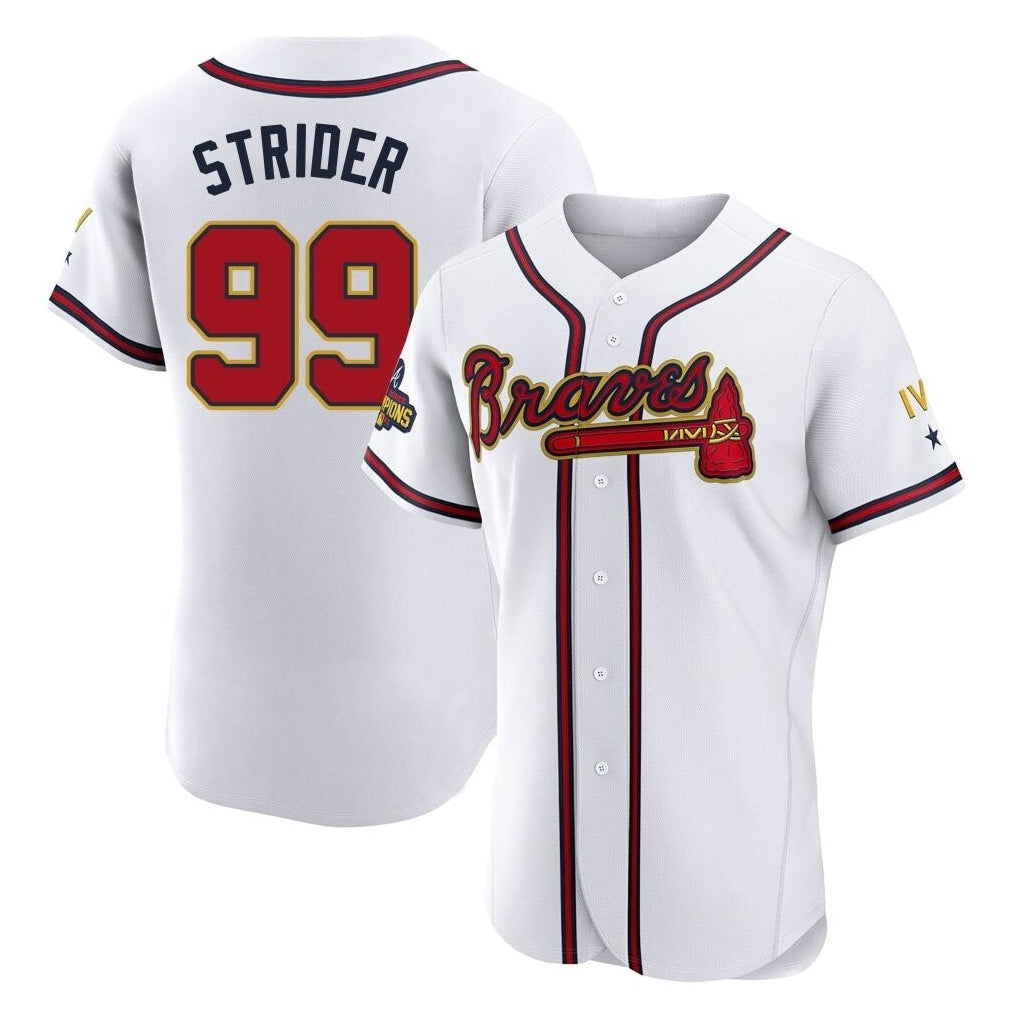 Atlanta Braves #99 Spencer Strider Player White Gold MIKSHPS Limited Elite Home Game Stitched Jerseys