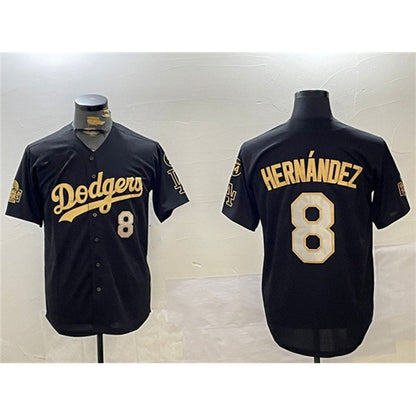 Los Angeles Dodgers #8 Enrique Hernandez Black Gold MIKSHPS 2024 World Series With Fernando Memorial Patch Home Limited Stitched Jersey
