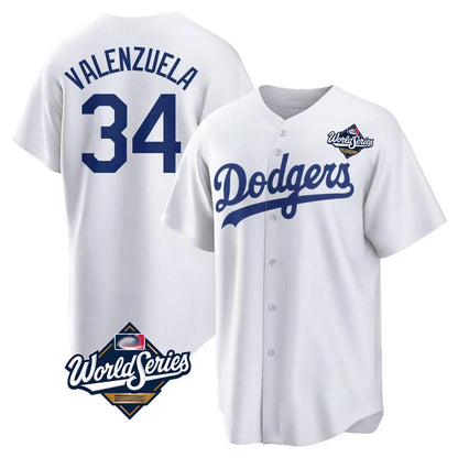 Los Angeles Dodgers #34 Fernando Valenzuela Player White MIKSHPS World Series Game Home Stitched Jerseys