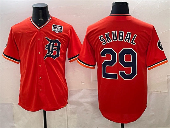 Detroit Tigers #29 Tarik Skubal Orange MIKSHPS 2026 Alternate USA 250' Patch Vapor Premier Limited Stitched Jersey