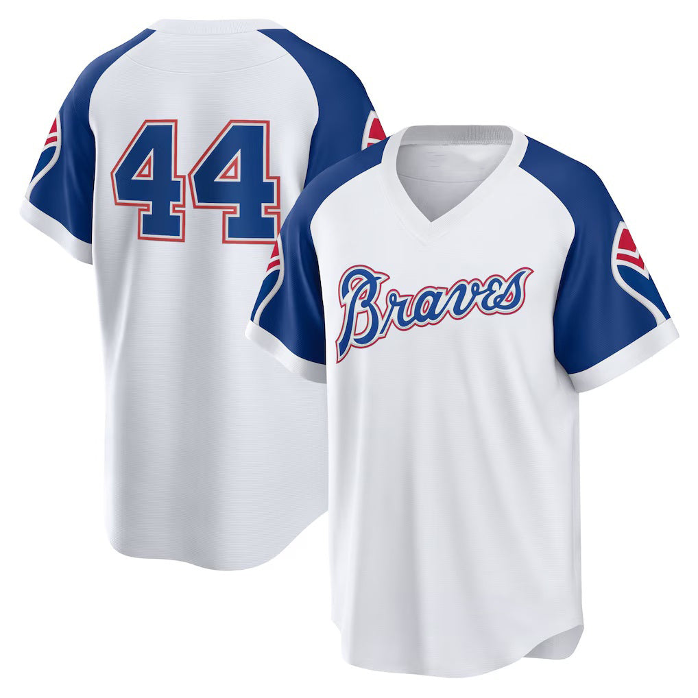 Atlanta Braves #44 Hank Aaron White MIKSHPS Home Cooperstown Collection Player Jersey