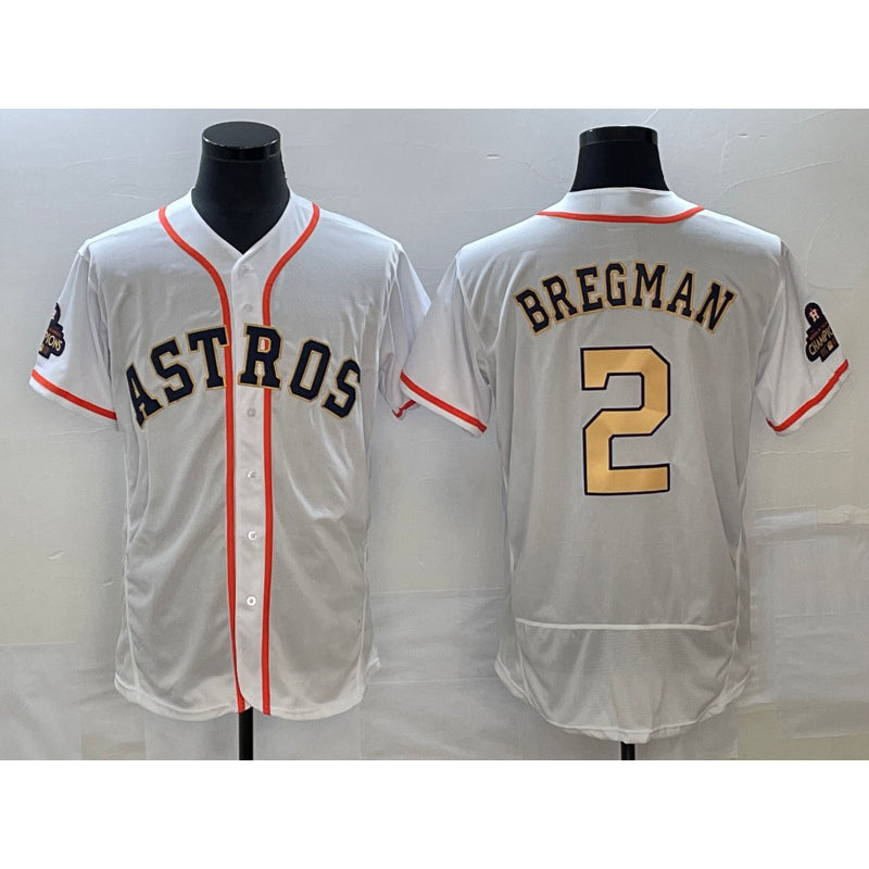 Houston Astros #2 Alex Bregman 2023 White Gold MIKSHPS World Serise Champions Patch Flex Base Stitched Jersey