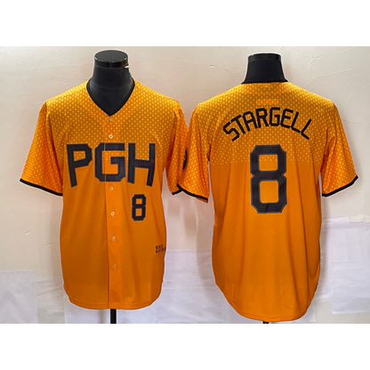 Pittsburgh Pirates #8 Willie Stargell Number Gold MIKSHPS 2023 City Connect Stitched Jersey 2