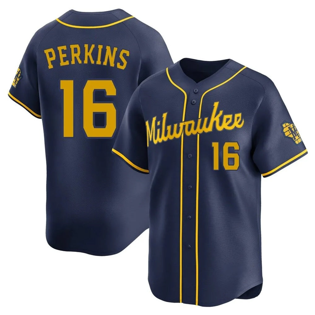 Milwaukee Brewers #16 Blake Perkins Player Navy MIKSHPS Home Limited Stitched Jerseys