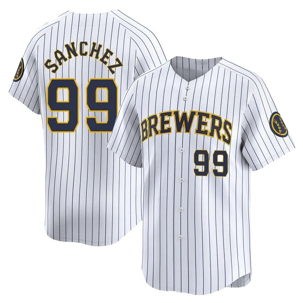 Milwaukee Brewers #99 Gary Sanchez Player White MIKSHPS Stripes Home Game Stitched Jerseys