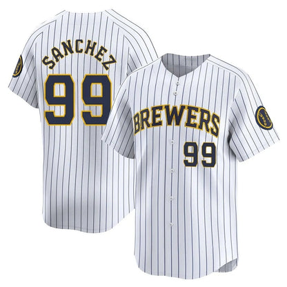 Milwaukee Brewers #99 Gary Sanchez Player White MIKSHPS Stripes Home Game Stitched Jerseys