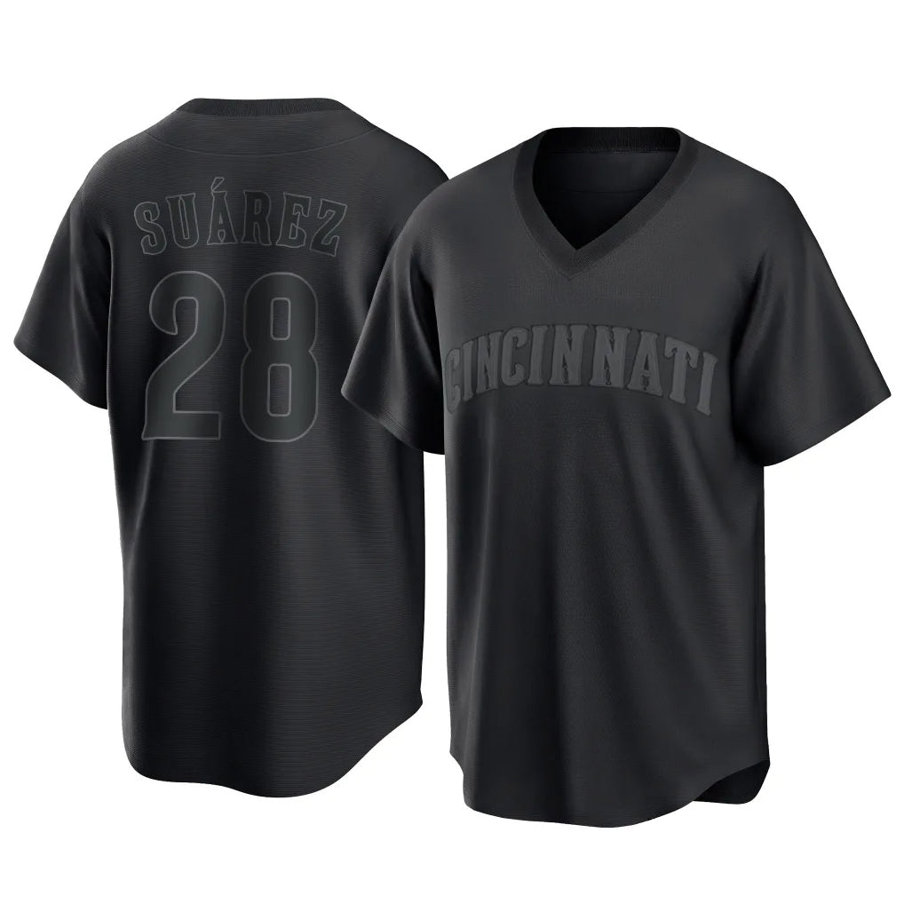 Cincinnati Reds #28 Eugenio Su¨¢rez Player Black MIKSHPS T-shirt Game Home Stitched Jerseys