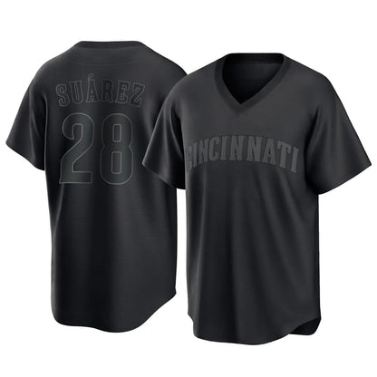 Cincinnati Reds #28 Eugenio Su¨¢rez Player Black MIKSHPS T-shirt Game Home Stitched Jerseys