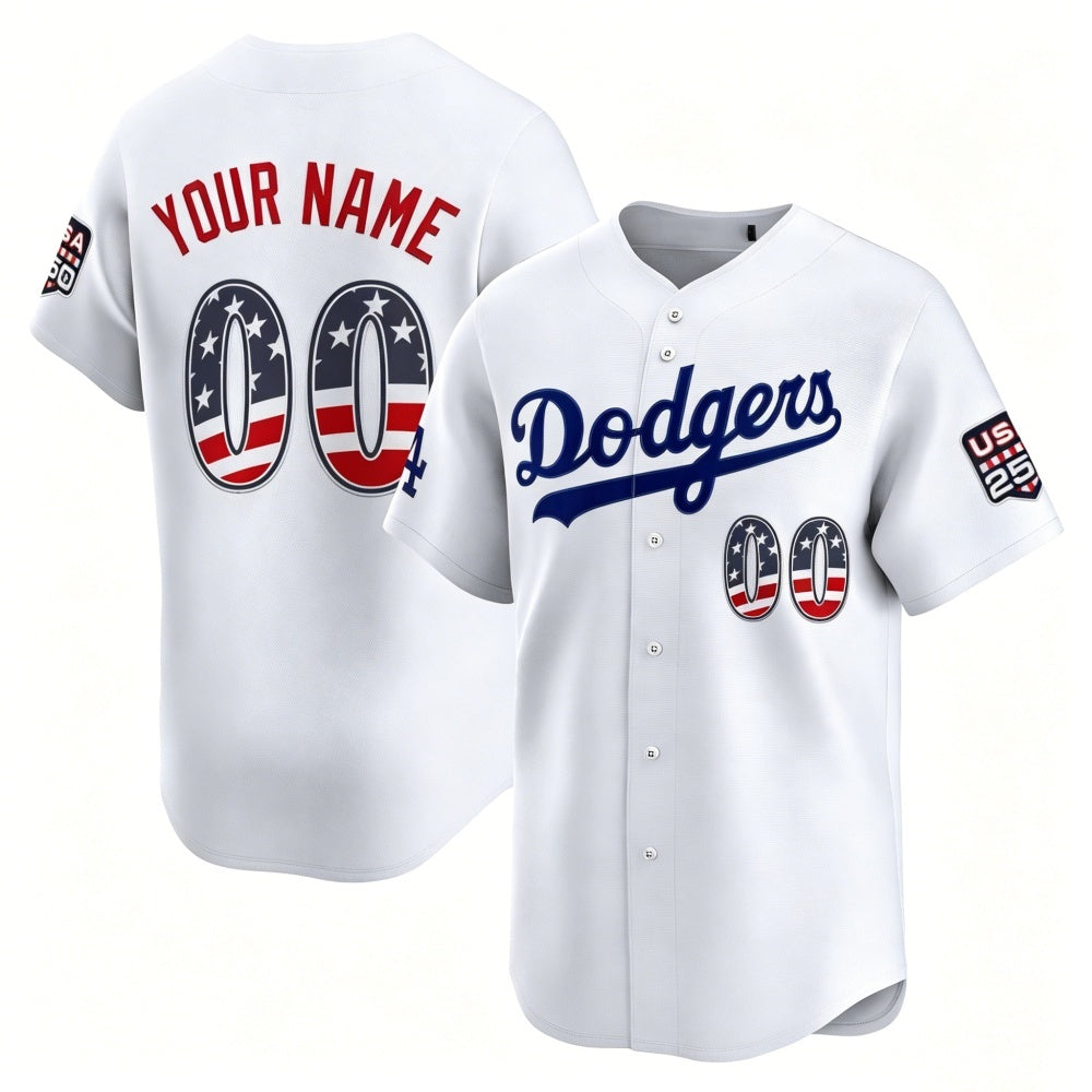 Custom Los Angeles Dodgers White MIKSHPS USA 250 Fourth of July Limited Stitched Jersey