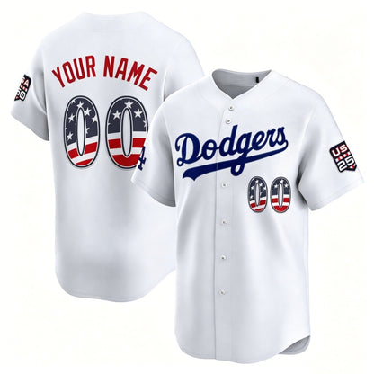 Custom Los Angeles Dodgers White MIKSHPS USA 250 Fourth of July Limited Stitched Jersey