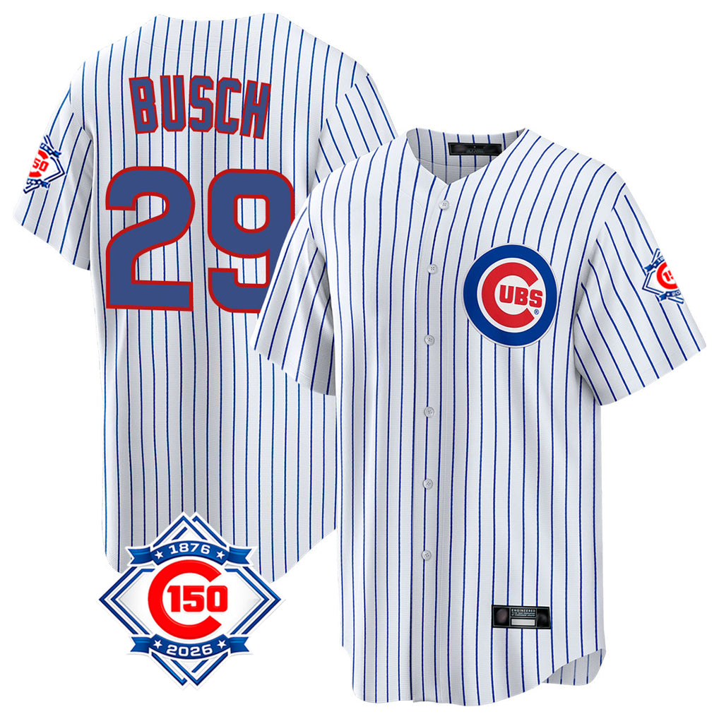 Chicago Cubs #29 Michael Busch Player White MIKSHPS 150th Anniversary Home Game Stitched Jerseys