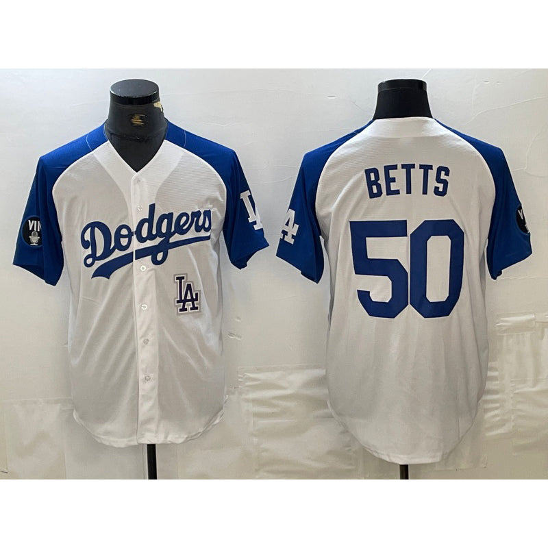 Los Angeles Dodgers #50 Mookie Betts White MIKSHPS Blue Fashion Stitched Cool Base Limited Jersey 2