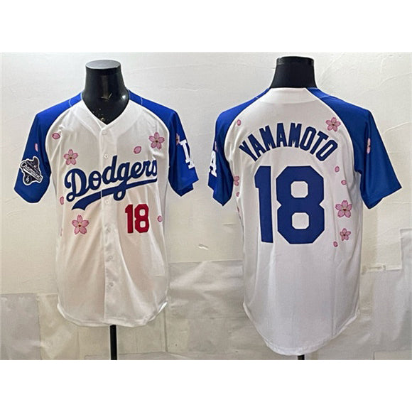 Los Angeles Dodgers #18 Yoshinobu Yamamoto White Royal MIKSHPS 2025 World Series Champions Patch Tokyo Series Limited Stitched Jersey