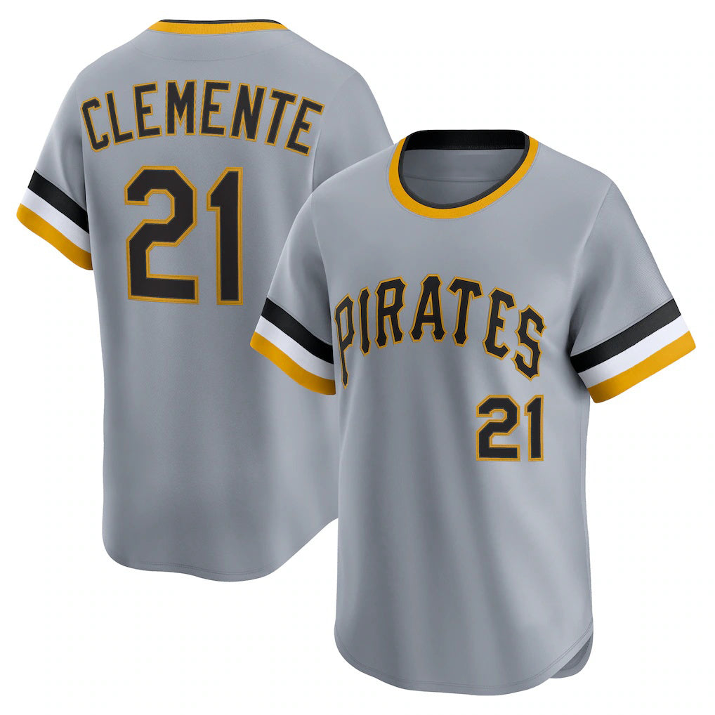 Pittsburgh Pirates #21 Roberto Clemente Gray MIKSHPS Throwback Cooperstown Collection Limited Jersey
