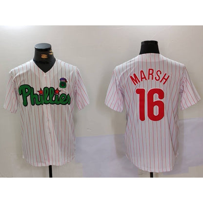 Philadelphia Phillies #16 Brandon Marsh White Green MIKSHPS Cool Base Stitched Jersey 2