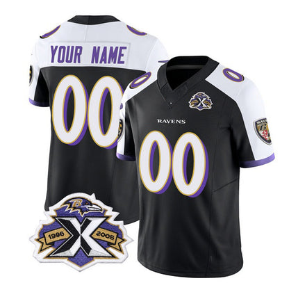 Custom B.Ravens Active Player Black White MIKSHPS 2023 F.U.S.E With Patch Throwback Vapor Limited Stitched Jersey