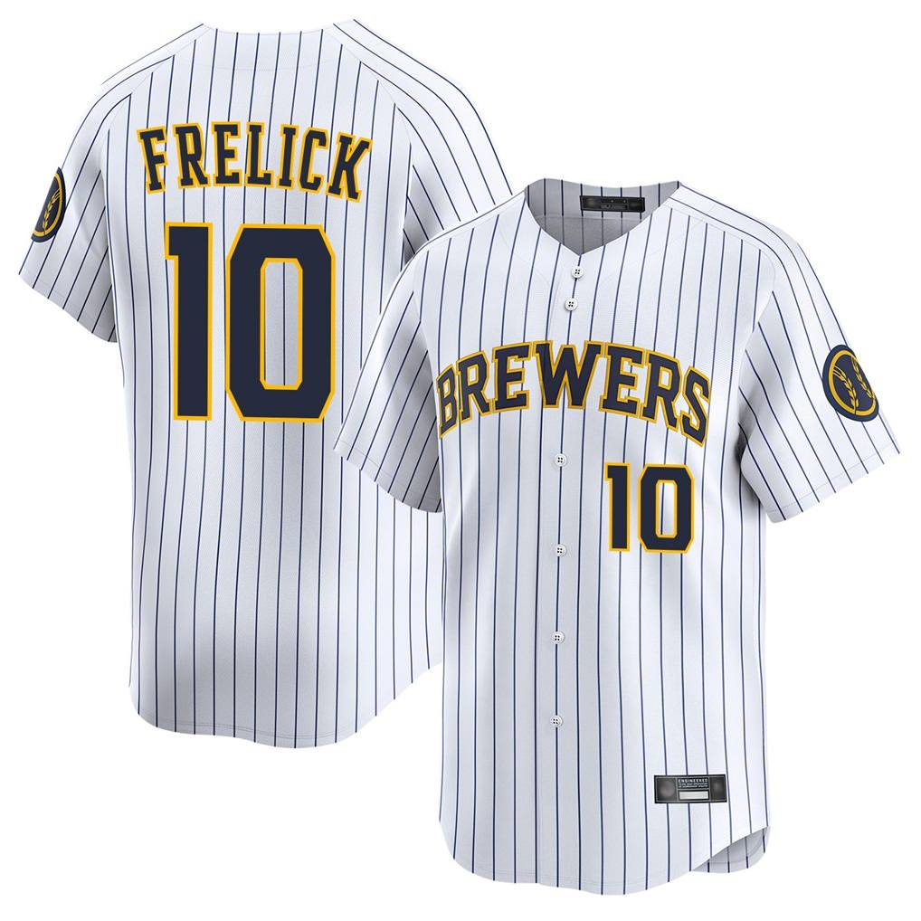 Milwaukee Brewers #10 Sal Frelick Player White MIKSHPS Stripes Home Limited Game Stitched Jerseys