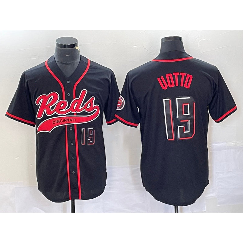 Cincinnati Reds #19 Joey Votto Number Black MIKSHPS 2023 City Connect Cool Base Stitched Jersey 2