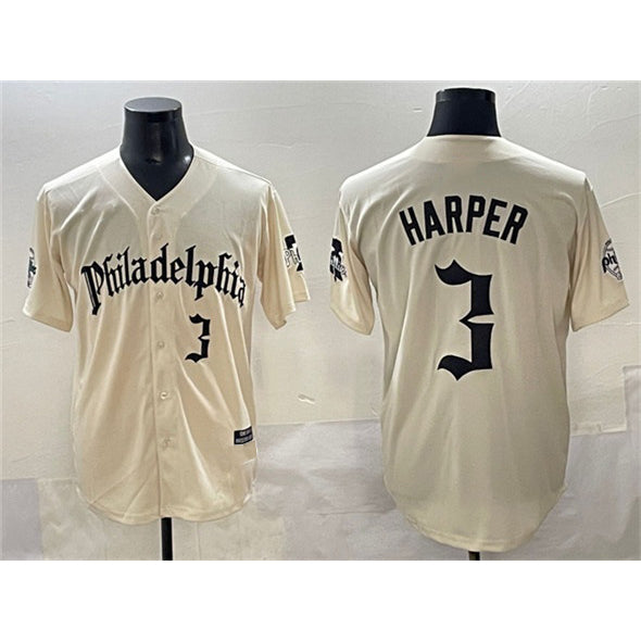 Philadelphia Phillies #3 Bryce Harper Cream MIKSHPS Gothic Vapor Limited Stitched Jersey